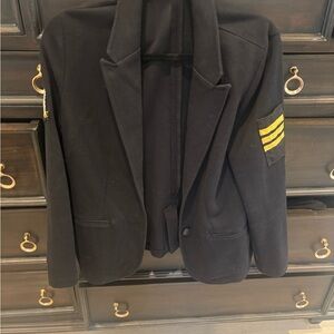 Chic Black knit Blazer with Gold Accents. Lightweight